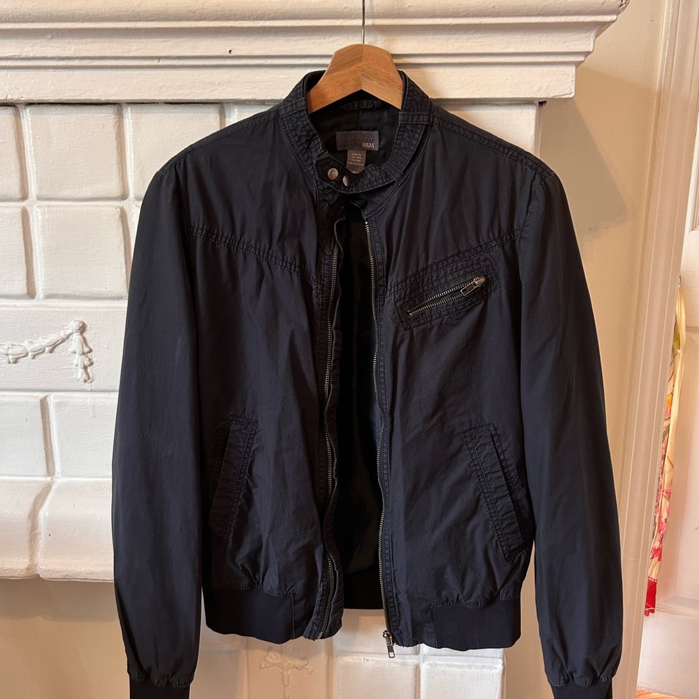 H&M Black Bomber Jacket with Zip Details